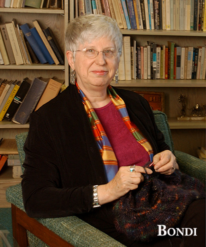 Prof. Roberta Bondi knitting in her office